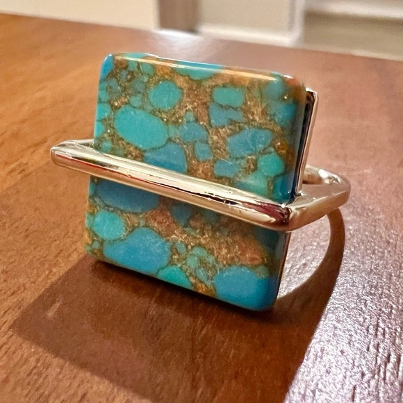 Turquoise and Silver Modern Statement Ring - Picture 7 of 10